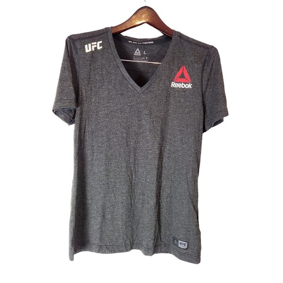 Reebok Women's Gray UFC‎ Training V-Neck Short Sleeves T-Shirt Size L - Picture 1 of 9